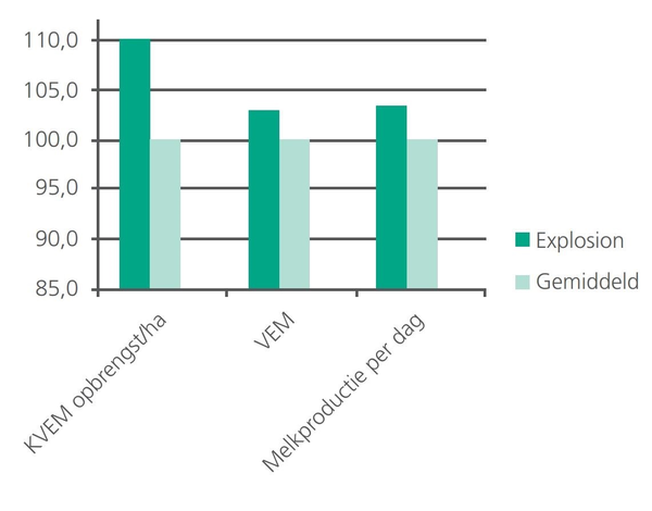 Opbrengst Explosion ras t.o.v. gemiddeld. Bron: DSV zaden research